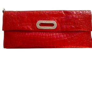 Prune Croc Embossed Red Leather Purse
